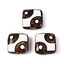 Белый Ручной фарфоровые керамические шарики, квадратный, Famille выросли стиле, белые, 17.5~19x17~18.5x6~7 мм, отверстие : 1.4~2 мм