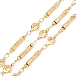 Настоящее золото 18K Латунные цепи с цветочными звеньями, пайки, с катушкой, реальный 18 k позолоченный, 10.5x6x2 мм