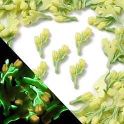 Зеленый Светящиеся и двухцветные смоляные декодированные кабошоны, роза, светится в темноте, зелёные, 15.5x7x3 мм