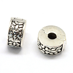 Античное Серебро Сплав европейского стиля застежками, колонке с цветком, античное серебро, 10x6 мм, отверстие : 3 мм