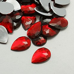 Малиновый Акриловые стразы - кабошоны , плоская спина и гранеными, слеза, малиновый, 25x18x5 мм
