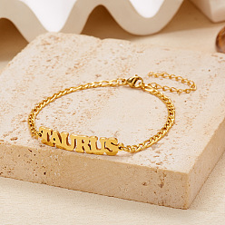 Телец 12 созвездия 304 браслеты из нержавеющей стали, браслеты figaro chains для женщин, золотые, Телец, 6-3/4 дюйм (17 см)