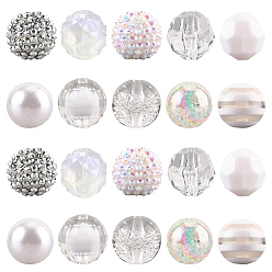 Белый 20шт. 10 стили наборы акриловых и смоляных бусин, круглые, белые, 19.8~21.8x18~20 мм, отверстие : 2~3 мм, 2 шт / стиль