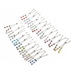 (52) Непрозрачная лаванда Браслет-цепочка из натуральной платины с наполовину обработанной латунной цепочкой со стразами, без кадмия, без никеля и без свинца, с кубическим цирконием и прыгающими кольцами, для изготовления браслета с ползунковым коннектором, разноцветные, 7-3/4 дюйм (19.6 см), 1 мм, отверстие : 2 мм, длина одной цепи: около 98 мм