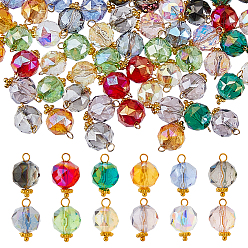 (52) Непрозрачная лаванда 120шт 12 цвета прозрачные гальванические стеклянные подвески, круглые, с латунными петлями, граненые, разноцветные, 15 мм, отверстие : 2 мм, 10 шт / цвет