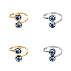 Золотой & Цвет Нержавеющей Стали 4 шт. 2 цвета регулируемые манжеты из нержавеющей стали и смолы для женщин, открытые кольца, злые глаза, золотые и нержавеющая сталь цвет, размер США 8 1/2 (18.5 мм), 2 шт / цвет