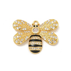 Real 18K Gold Plated Rack Plating Brass Micro Pave Cubic Zirconia Pendants, Enamel Styles, Long-Lasting Plated, Cadmium Free & Lead Free, Bees, Real 18K Gold Plated, 18x23.5x3.5mm, Hole: 1.4mm