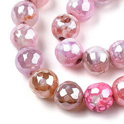 Orchid Electroplate Natural Agate Beads Strands, Dyed, Faceted, Pearl Luster Plated, Round, Orchid, 8.5x7~8mm, Hole: 1.2mm, about 47~48pcs/strand, 13.78 inch~13.98 inch(35cm~35.5cm)