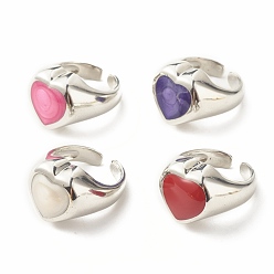 (52) Непрозрачная лаванда Кольцо-манжета с эмалевым сердцем, платиновое латунное широкополосное открытое кольцо для девочек и женщин, без кадмия и без свинца, разноцветные, размер США 7 1/4 (17.5 мм)