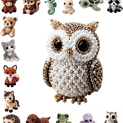 Mixed Color 3D Owl DIY Animal Beading Embroidery Kit, with Acrylic Seed Beads, Elastic Crystal Thread, Scissors, Cotton Stuffing, Fabric, Mixed Color, 45x40mm