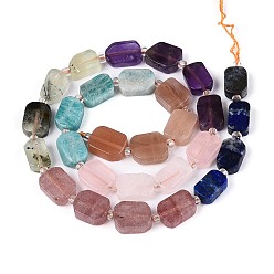 Смешанные камни Натуральный лазурит, аметист, розовый кварц, амазонит, пренит, клубничный кварц и солнечный камень 7 нити чакровых бусин, с бисером, прямоугольные, 9.5~14x7~10x4~6.5 мм, отверстие : 0.8~1 мм, около 25~31 шт / нитка, 14.96~15.75'' (38~40 см)