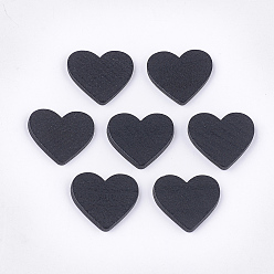 Черный Расписные деревянные кабошоны, сердце, чёрные, 18~19x20.5x2 мм