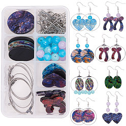 Mixed Color DIY Earring Making, with Cellulose Acetate(Resin) Pendants, Acrylic Imitation Gemstone Beads and Brass Earring Hooks, Mixed Color, 27.5x2.5mm, Hole: 1.6mm