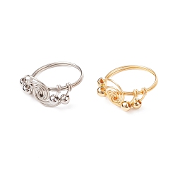 Platinum & Light Gold Brass Beaded Finger Ring, Eco-Friendly Copper Wire Wrapped Ring for Women, Platinum & Light Gold, US Size 8 3/4(18.7mm), 1.5mm, 2pcs/set