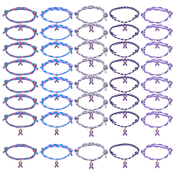 Couleur Mélangete 40pcs 5 couleurs alliage émail violet ruban de sensibilisation charme réglable polyester et spandex bracelets en cordon, couleur mixte, diamètre intérieur: 1-3/4~3-3/4 pouce (4.5~9.5 cm), 8 pcs / couleur