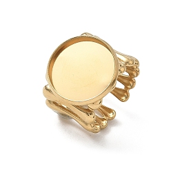 Golden 304 Stainless Steel Cuff Ring Components, Round Bezel Pad Ring Setting, Ion Plating(IP), Long-Lasting Plated, Golden, 18mm,18mm, Tray Size: 16mm