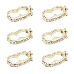 Золотой 6шт. латунные застежки-усилители в виде арахиса, Twister застежками, с кристальными стразами, для изготовления кошелька, золотые, 19x10x3.5 мм, внутренний диаметр: 12.5x6.5 мм