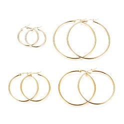 Золотой 304 серьги из нержавеющей стали для женщин, Кольцевая форма, cmешанный размер, золотые, 20/40/50/60x2 мм, 12 датчик, штифты : 1x0.7 мм, 4 пар / набор