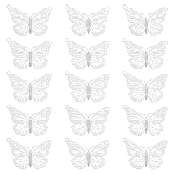 Нержавеющая Сталь Цвет 60 шт. 304 подвески из нержавеющей стали, гравированные металлические украшения, бабочка, цвет нержавеющей стали, 19x26x0.4 мм, отверстие : 1.2 мм