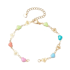 Золотой 304 изготовление браслета-цепочки в форме сердца из нержавеющей стали с цветной эмалью, золотые, 7-1/8 дюйм (18.2 см)