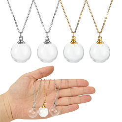 Золотой & Цвет Нержавеющей Стали 4 шт. 2 цветная прозрачная стеклянная открывающаяся круглая бутылка, урна для хранения пепла для домашних животных 304 ожерелья из нержавеющей стали с цепочкой, золотые и нержавеющая сталь цвет, 16.54 дюйм (42 см), 2 шт / цвет