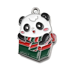 Box Подвески из эмали и сплава, платина, Рождественская серия, панда, подарочная коробка, 25x19x1 мм, отверстие : 1.6 мм