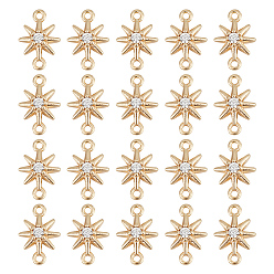 Настоящее золото 18K 20шт. латунные подвески-соединители с прозрачным кубическим цирконием, без никеля , звездные ссылки, реальный 18 k позолоченный, 10x7x3 мм, отверстие : 0.9 мм