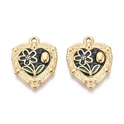 Темно-серый 304 подвески из нержавеющей стали и эмали, сердце с цветочными подвесками, ионное покрытие (ip), реальный 18 k позолоченный, темно-серый, 23.5x18x2.5 мм, отверстие : 1.6 мм