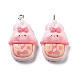 Кролик Непрозрачные подвески смолы, мультяшные подвески с пузырьковым чаем, кролик, 31x18x7.5 мм, отверстие : 2 мм