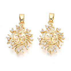 Настоящее золото 18K Латунные микро-паве прозрачные кубические цирконии европейские подвески-шармы, привязка поручительств, цветок, за половину пробурено бисера, реальный 18 k позолоченный, 23.5x17x5 мм, отверстие : 5.5x3 мм, штифты : 0.8 мм