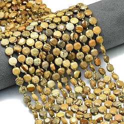 Пейзажный Джаспер Естественного изображения яшмы бисер нитей, граненый шестиугольный разрез, плоско-круглые, с бисером, 8~8.5x5 мм, отверстие : 0.8 мм, около 36 шт / нитка, 15.16''~15.24'' (38.5~38.7 см)