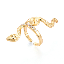 Настоящее золото 18K Змея латунная микропаве кубический цирконий чашка колец оправа, регулируемые настройки колец для полупросверленных бусин, без кадмия, без никеля и без свинца, реальный 18 k позолоченный, 44 мм, регулируемый, штифты : 0.9~1 мм