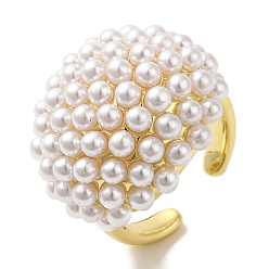 Real 18K Gold Plated Rack Plating Brass Cuff Rings, with Plastic Beads, Long-Lasting Plated, Lead Free & Cadmium Free, Real 18K Gold Plated, Adjustable
