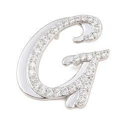 Letter G Pendentifs en laiton zircon cubique transparent, charmes de lettre, plaqué longue durée, crémaillère plaquage, sans plomb et sans cadmium, platine, lettre g, 25x22x6.5mm, Trou: 3mm