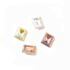 Mixed Color K9 Glass Rhinestone Cabochons, Pointed Back & Back Plated, Rectangle, Mixed Color, 10x8x4mm