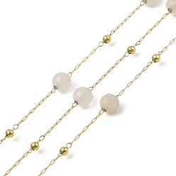 Белый Дым Ионное покрытие (ip) 304 звенья цепи из нержавеющей стали, с катушкой, с солнечным камнем, пайки, реальный 18 k позолоченный, серый, 6 мм, золотые бусины: 3 мм, интервал между связями: 21.5мм, футы(10м)/рулон