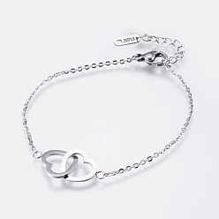 Stainless Steel Color 304 Stainless Steel Link Bracelets, with Lobster Claw Clasps, Heart with Heart, Stainless Steel Color, 6-1/2 inch(165mm)