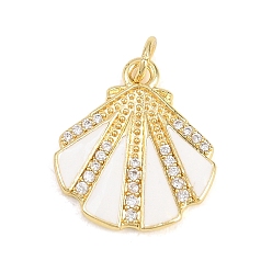 Белый Латунные микропаве прозрачные подвески с фианитом, с эмалью, оболочки прелести, без кадмия и без свинца, реальный 18 k позолоченный, белые, 18.5x16.5x2 мм, отверстие : 3.5 мм