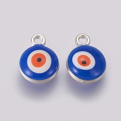 Blau Doppelseitige Emaille-Charms aus platinierter Legierung, bösen Blick, Blau, 13x10x5.2 mm, Bohrung: 1.6 mm