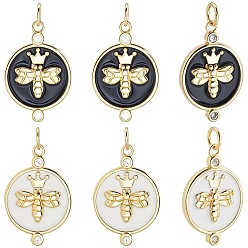 (52) Непрозрачная лаванда 10шт 2 цвета экологически чистые латунные подвески из кубического циркония с микропаве, плоская круглая с пчелами и подвеской в виде короны, Эмаль стиле, реальный 18 k позолоченный, без кадмия и без свинца, разноцветные, 22.5x15x3 мм, отверстие : 3.4 мм, 5 шт / цвет