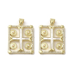 Rectangle Подвески из латунных ракушек, Религиозные подвески-крестики с искусственным жемчугом из пресса, реальный 18 k позолоченный, прямоугольные, 27x21x3 мм, отверстие : 3.5x4 мм