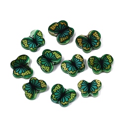 Vert Mer Perles de coquillage d'eau douce naturelles imprimées, papillon, vert de mer, 8~9x11~12x2.5~3mm, Trou: 0.8~0.9mm