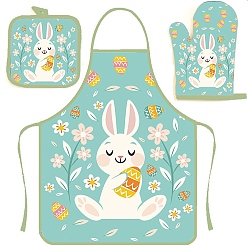 Turquoise Easter Theme Polyester Sleeveless Apron and Gloves, with Double Shoulder Belt, Turquoise, 800x600mm