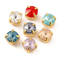 Золотой Шить на горный хрусталь, многожильные звенья из стекла, хрусталя и стразов, с настройками латуни, аксессуары для одежды, граненые, плоско-круглые, золотые, 6x6x5.5 мм, отверстие : 0.9 мм