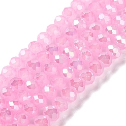 Ярко-Розовый Запекание гальванических нитей стеклянных бусин, AB цвет, граненые, рондель, ярко-розовый, 6x5 мм, отверстие : 1 мм, около 80~85 шт / нитка, 38~40 см
