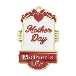 Коричневый Подвески из сплава с эмалью ко Дню матери, прямоугольник со словом, коричневые, 33.5x21x1 мм, отверстие : 1.6 мм