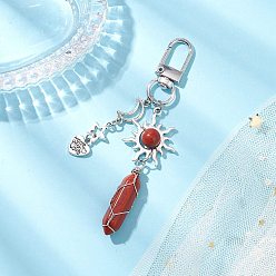 Красный Камень Подвесные украшения из натуральной красной яшмы, форма пули, Поворотные застежки из сплава, подвески для украшений сумок, 96 мм