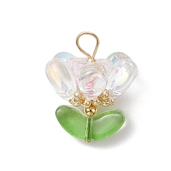 Прозрачный Подвески из латунного стекла с цветами, прозрачные, 22x18.5x18.5 мм, отверстие : 3.5x3.5 мм