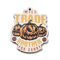 Тыква Древесины подвески, Хэллоуин тема, оранжевые, тыква, 50x40x3 мм, отверстие : 2 мм