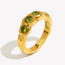 Золотой 316l кольца для пальцев из хирургической нержавеющей стали с инкрустацией кубическим цирконием, квадратный, золотые, 6.1 мм, размер США 7 (17.3 мм)